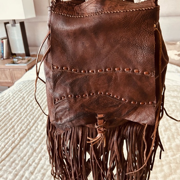 Handbags - Brown Hobo Bag with Leather Fringe and Vintage Style